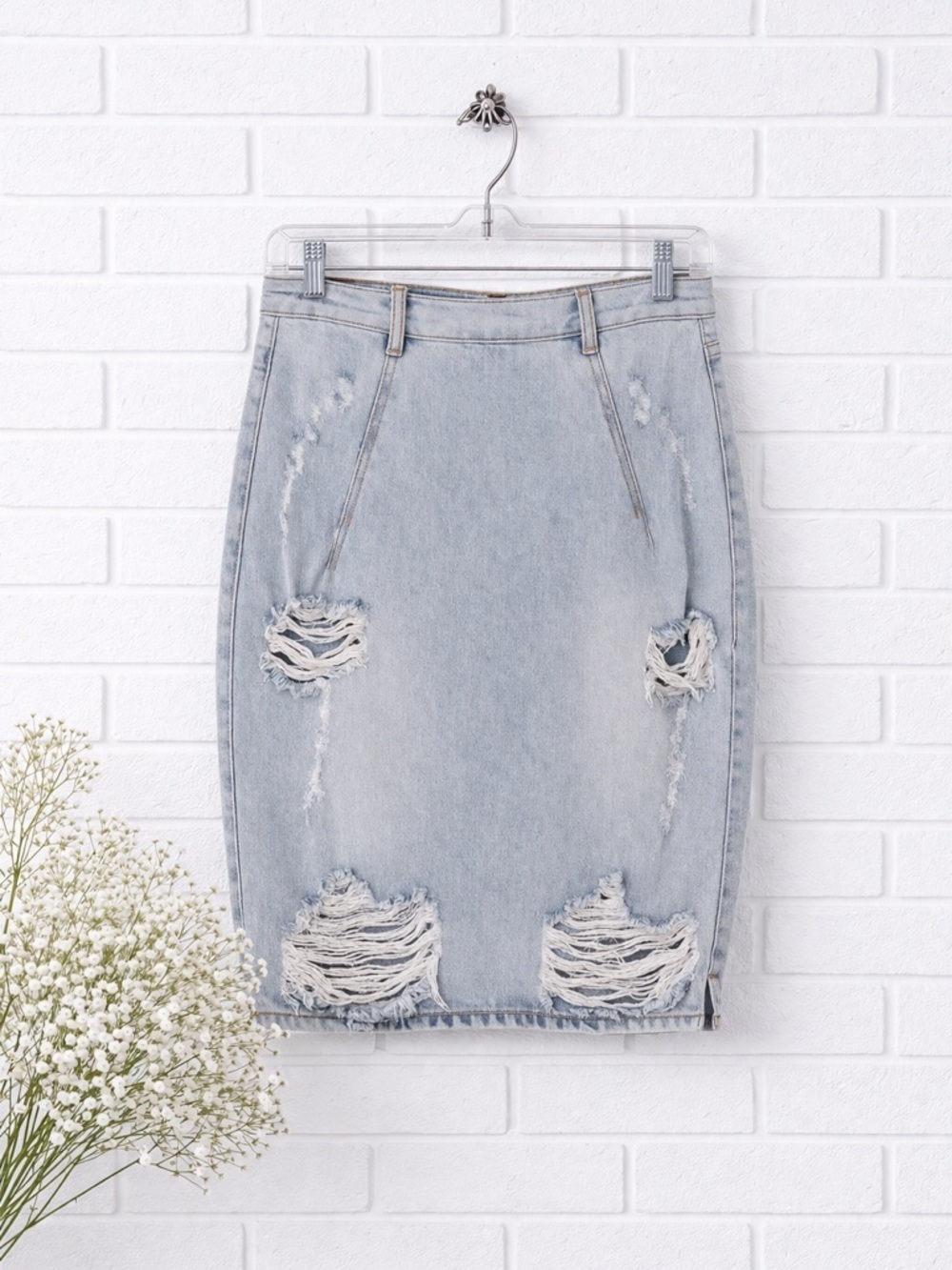 One Teaspoon Free Love Denim Distressed Pencil Skirt in Salty Wash Size 25